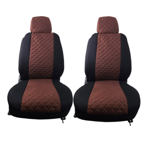 Чохли на сидіння ''В'' "LUXE MAX" Чорні - Середина Алькантара Коричнева ромби