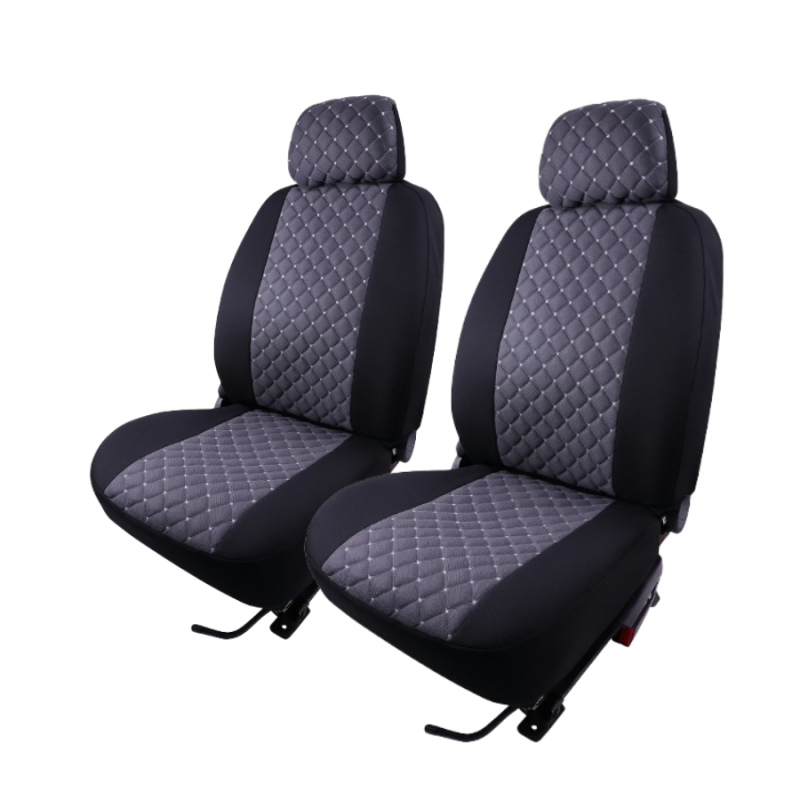 Чохли на сидіння ''В'' "LUXE MAX" Чорні - Середина Алькантара ромби синя нитка