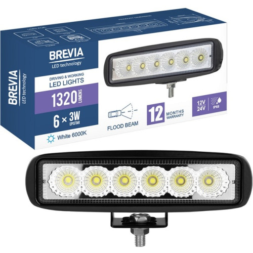 Фара-LED Прямокутник 18W 158*47*50mm (3W*6) 10-30V Ближнє/Flood 1320Lm "Brevia" 10611FX1