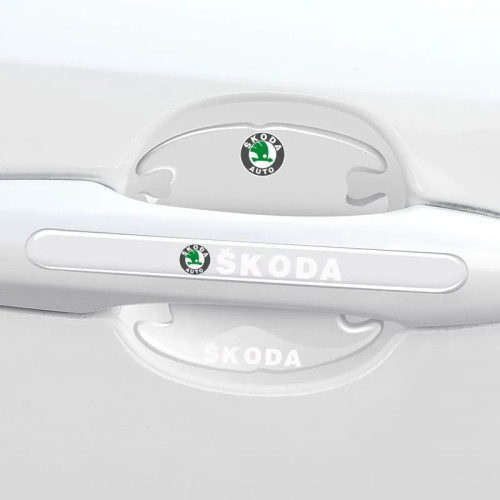Захисні прозорі накладки під/на ручки дверей авто від подряпин Skoda силіконова (8шт)