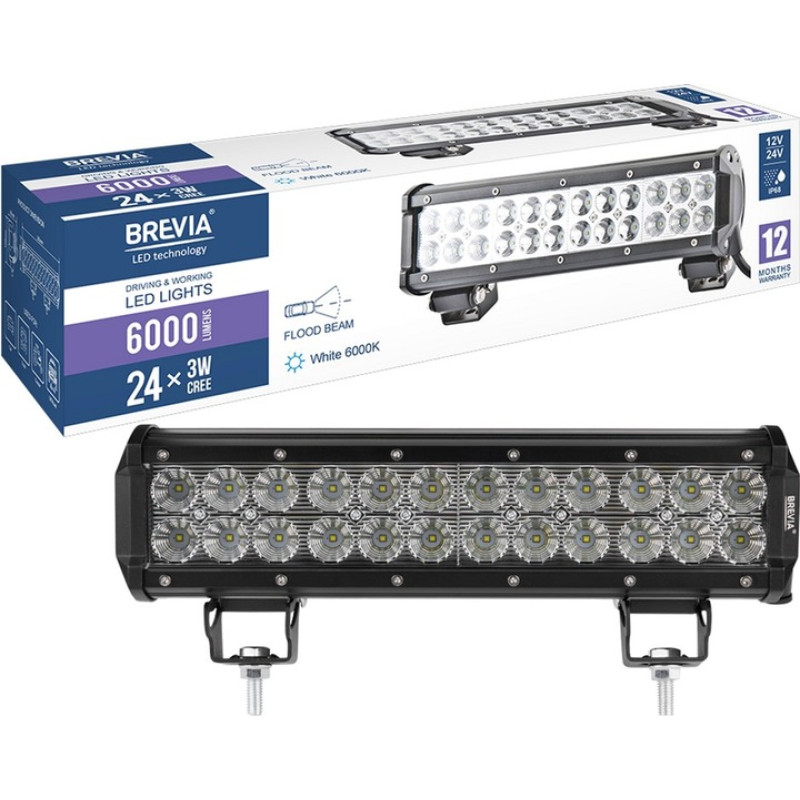 Фара-LED Прямокутник 72W 300*105*65mm (3W*24) 10-30V Ближнє/Flood 6000Lm "Brevia" 10724FX1