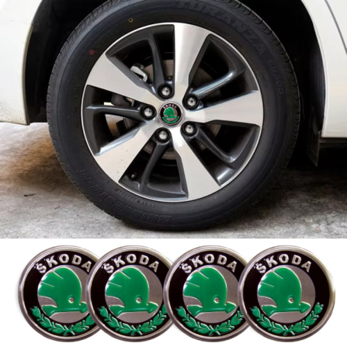 Наклейка на ковпаки SKODA (60мм) Зелена (4шт) Клейкі