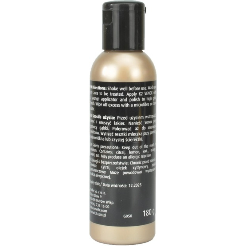Поліроль для відновлення лакофарбових покриттів 180ml "K2" Gold Venox G0501 (молочко) з губкою