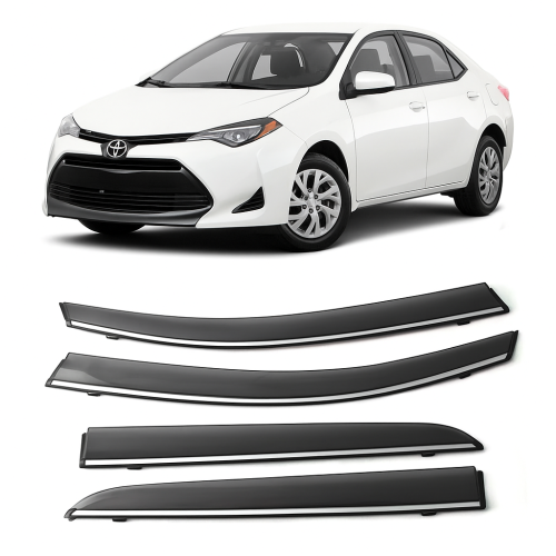 Дефлектори вікон Toyota Corolla 2014-2018 скотч"FLY""молдинг із нерж.сталі 3D"BTYCL1423-W/S