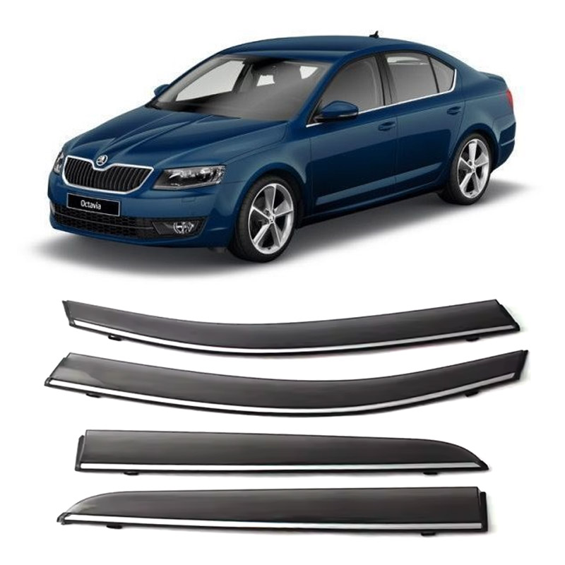 Дефлектори вікон Skoda Octavia III (A-7) Седан 2013- скотч "FLY" (Нержавіюча смуга 3D)