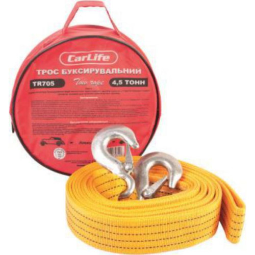 Трос буксирувальний "Carlife" 4,5т 5,0м Евро Стандарт TR-705 + сумка