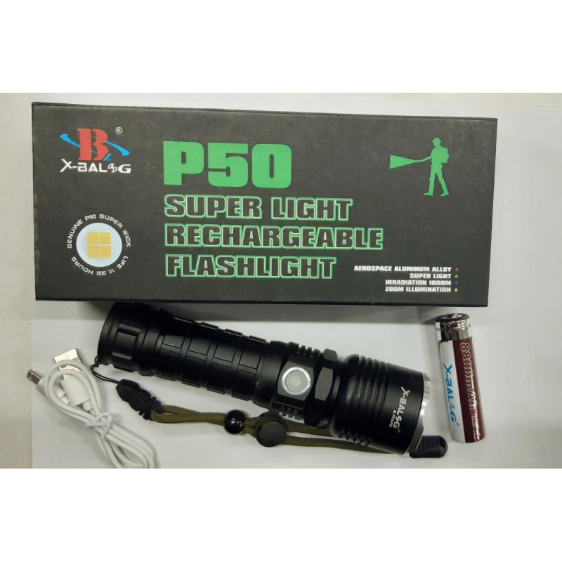 Ліхтарик-ручний АКБ 18650,8800 mAh,діод P50,TYPE-C,довж.-17см,метал. корп."X-Balong" X71-P50