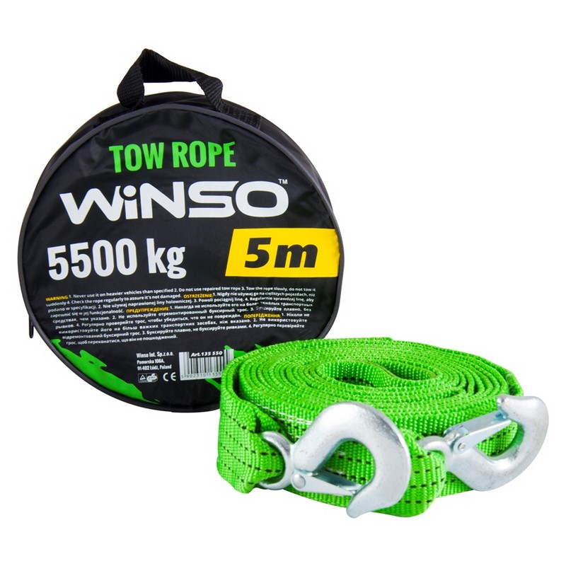 Трос буксирувальний "Winso" 5,5т 5,0м гаки + сумка (135550) Трос буксирувальний "Winso" 5,5т 5,0м гаки + сумка (135550)