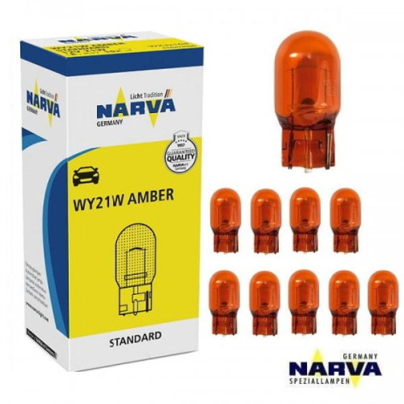 Лампа 12V (бесцок.1-контак.бурштин) W21W "Narva" (17629) Amber (1шт)