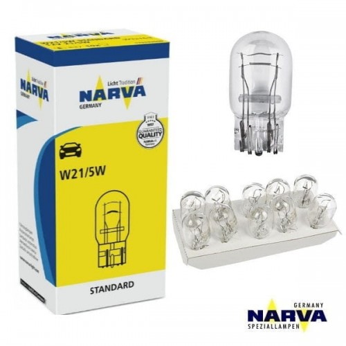 Лампа 12V (бесцок.2-контак.) W21/5W "Narva" (17919) (10шт/уп.)