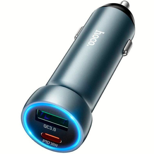 АЗП 12/24V 1USB-1Type-C/PD30W/QC3.0 3А Hoco Z54A Black (довгий)