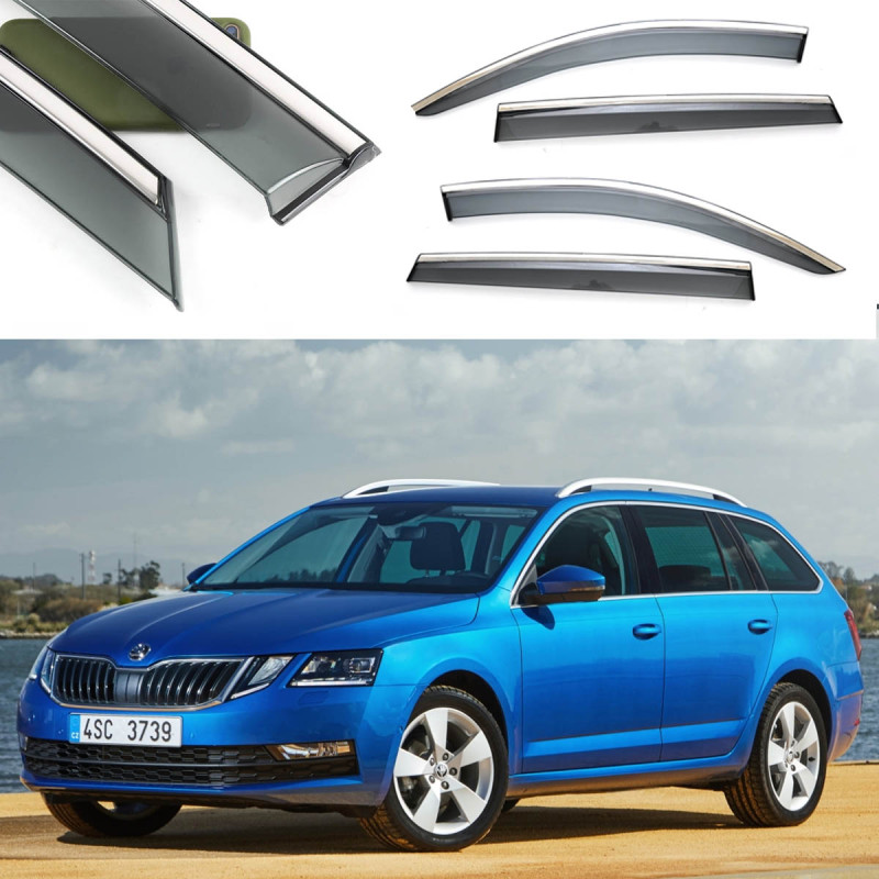 Дефлектори вікон Skoda Octavia COMBI (4) А7 2017- скотч "FLY" (Нержавіюча смуга 3D)
