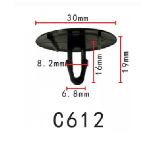 Кліпси C0612 кріплення ошивки/теплошум. капота TOYOTA, LEXUS(9046708081,90467-08081)  (уп.100шт)