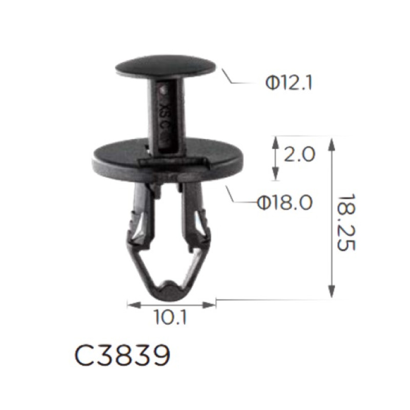 Фіксатор C3839 натискний/розпірний TESLA (1128034-00-B)  ( уп. 100 шт.)