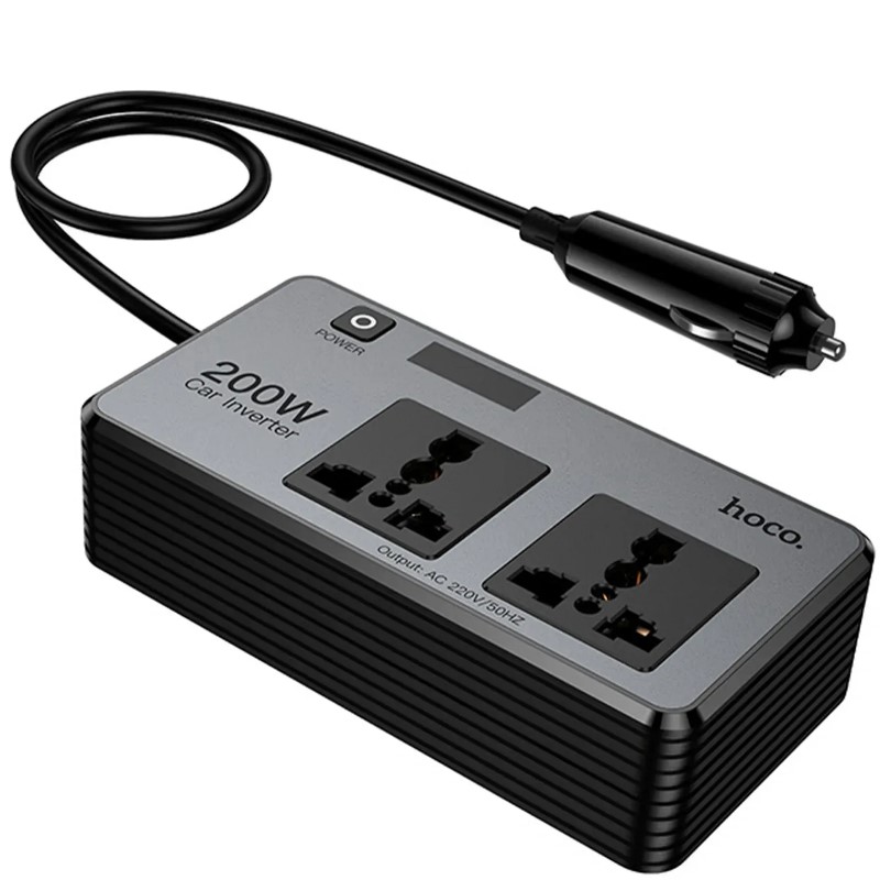Перетворювач 24V-12V Hoco Z66 PD66W+QC3.0 (2USB/1Type-C/2xSocket/12V/AC200W)