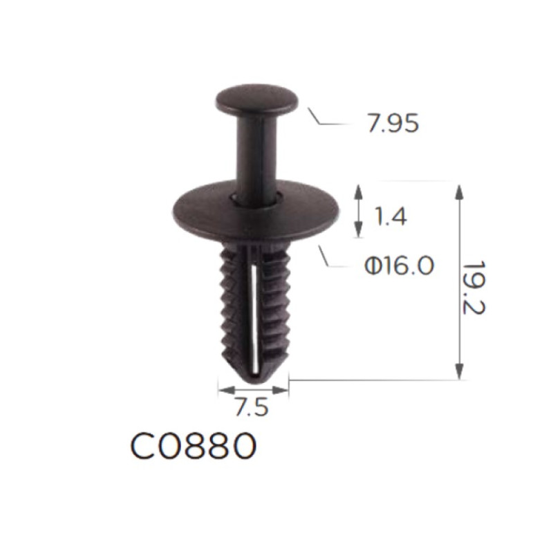 Фіксатор C0880 натискний/розпірний MERCEDES (A1249900492, 1249900492, 11835) ( уп. 100 шт.)