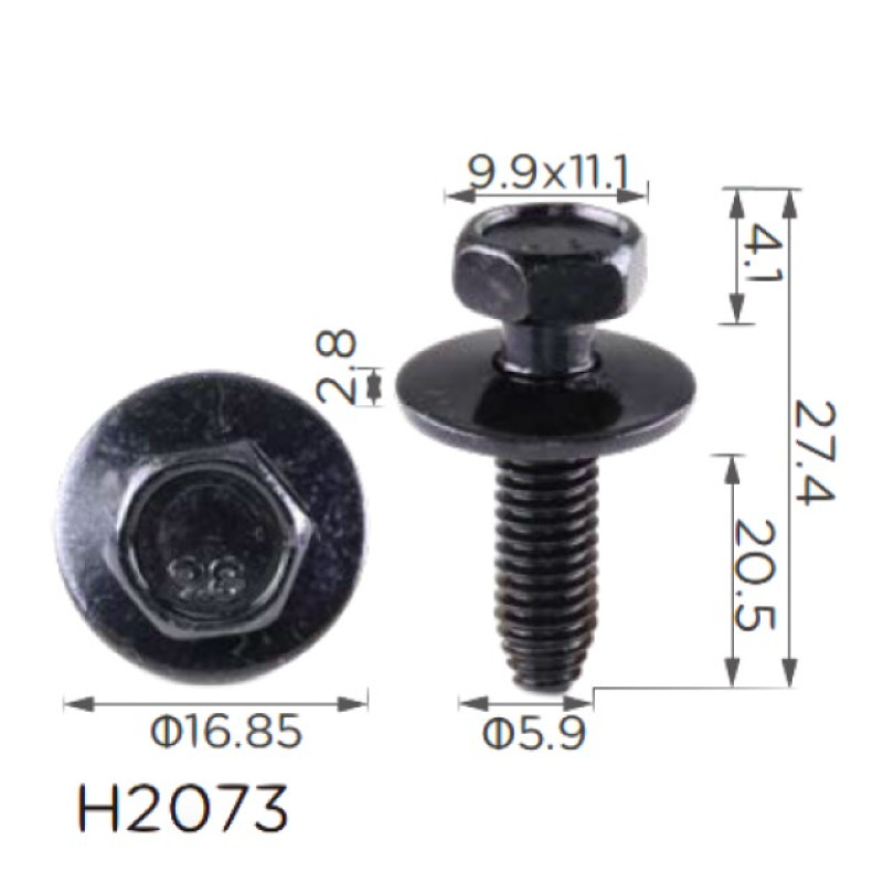 Гвинт H2073 з шайбою GM, CITROEN, PEUGEOT (11501188, 692254, 11503834, 20351035, 19837)( уп. 100 шт.