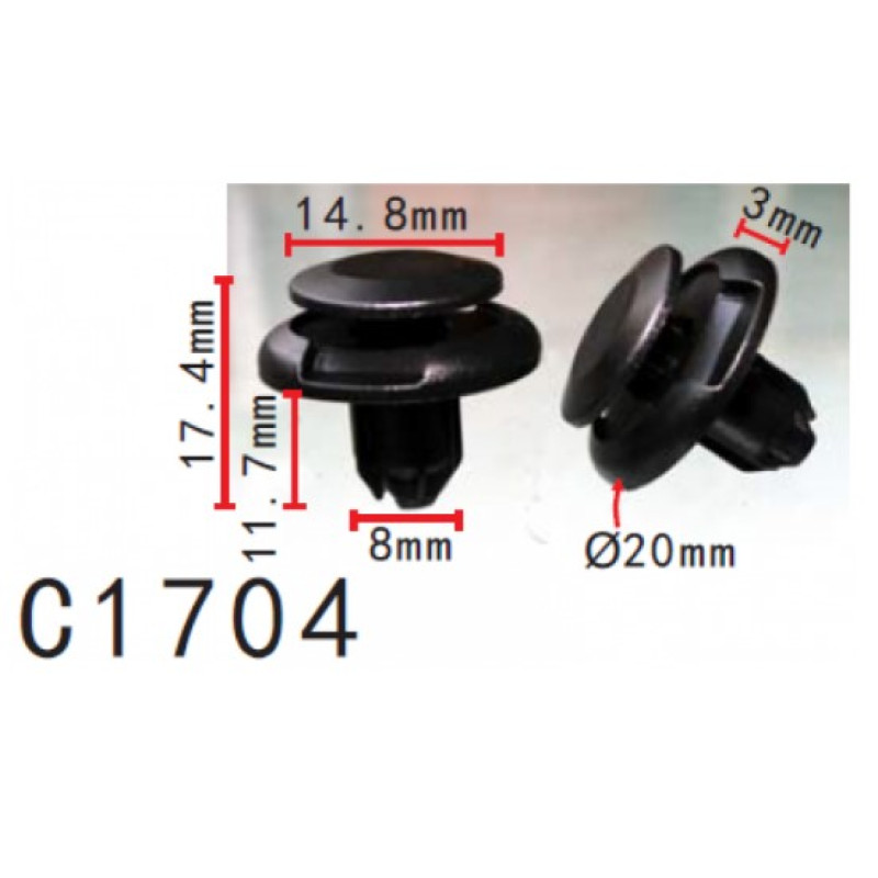 Фіксатор C1704 натискний/розпірний TOYOTA, HONDA, LEXUS, MITSUBISHI (9046708217, 90467-08217)(уп100 Фіксатор C1704 натискний/розпірний TOYOTA, HONDA, LEXUS, MITSUBISHI (9046708217, 90467-08217)(уп100