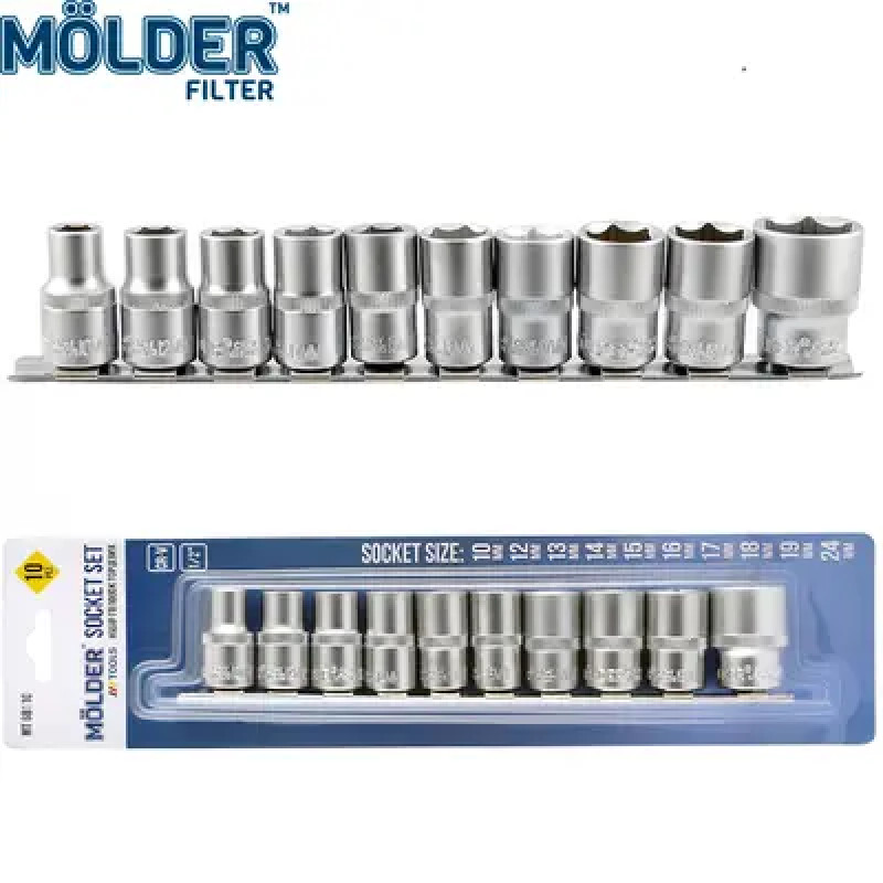 Набір головок 10од. 1/2" (8-19мм) 6 гран. "Molder" (МТ68010) планка (5шт/уп) Набір головок 10од. 1/2" (8-19мм) 6 гран. "Molder" (МТ68010) планка (5шт/уп)