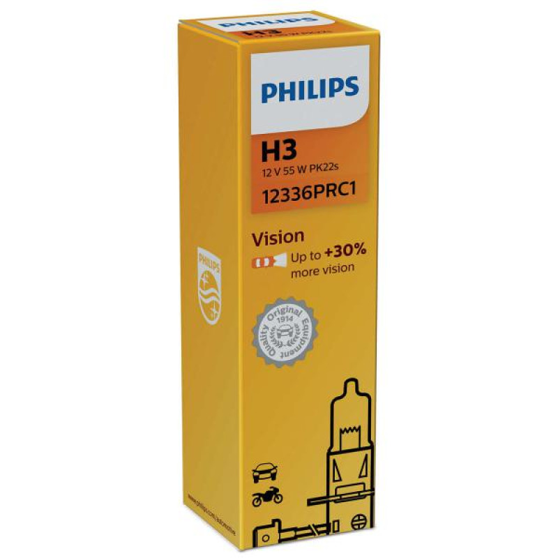 Лампа 12V H3 55W + 30% Premium "Philips" (1шт) (12336PRC1)