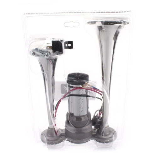 Сигнал повітряний 12v 2 дудки хром SL1032 270мм "ELEGANT"