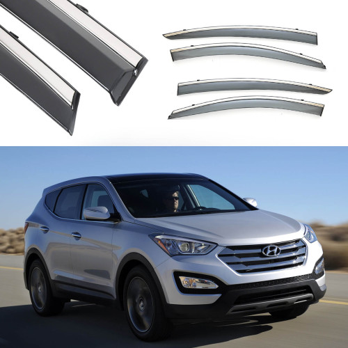Дефлектори вікон Hyundai Santa Fe 2013-2018 скотч"FLY"(нержавійка 3D)BHYI451323-W/S188-191