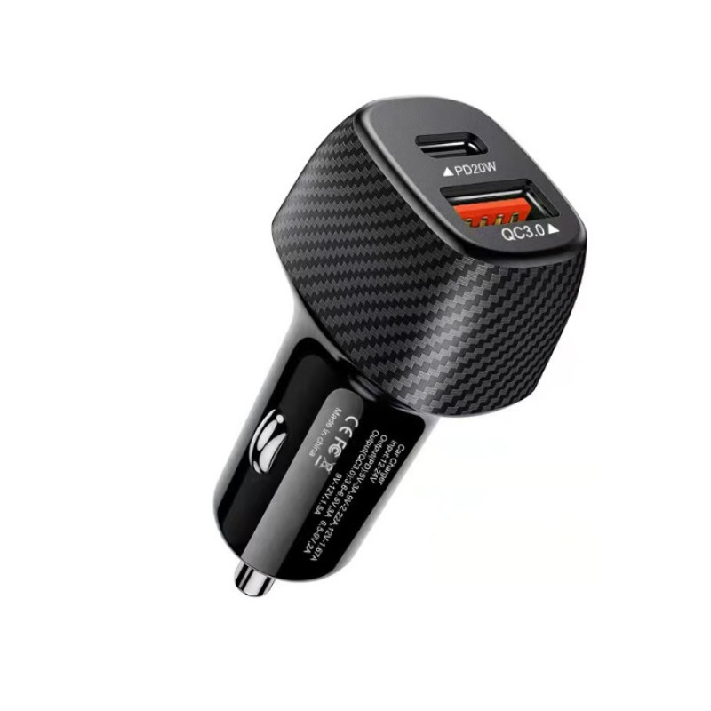 АЗП 12/24V 1USB-1Type-C YY-C05 PD 12W+QC3.0 38W (Карбон)