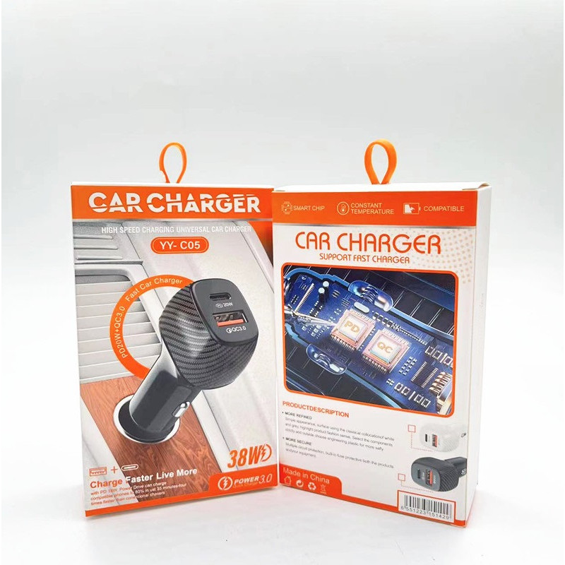 АЗП 12/24V 1USB-1Type-C YY-C05 PD 12W+QC3.0 38W (Карбон)