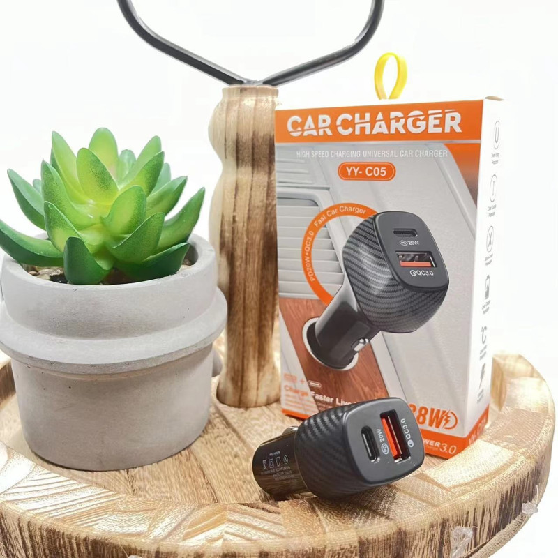 АЗП 12/24V 1USB-1Type-C YY-C05 PD 12W+QC3.0 38W (Карбон)