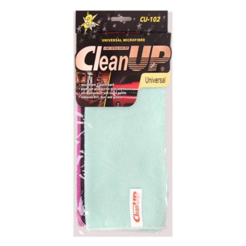 Салфетка (3шт) микрофибра 30х30  CU-102 "CleanUP" унив.(мятный,черный,фиолет)80%полиэстр+20%полиам