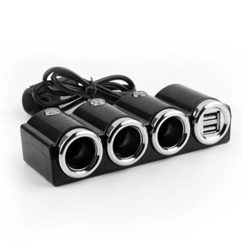 Прикурювач-трійник з подовжувачем Olesson 1503 Чорна 12/24V 120W/2USB+вимикач