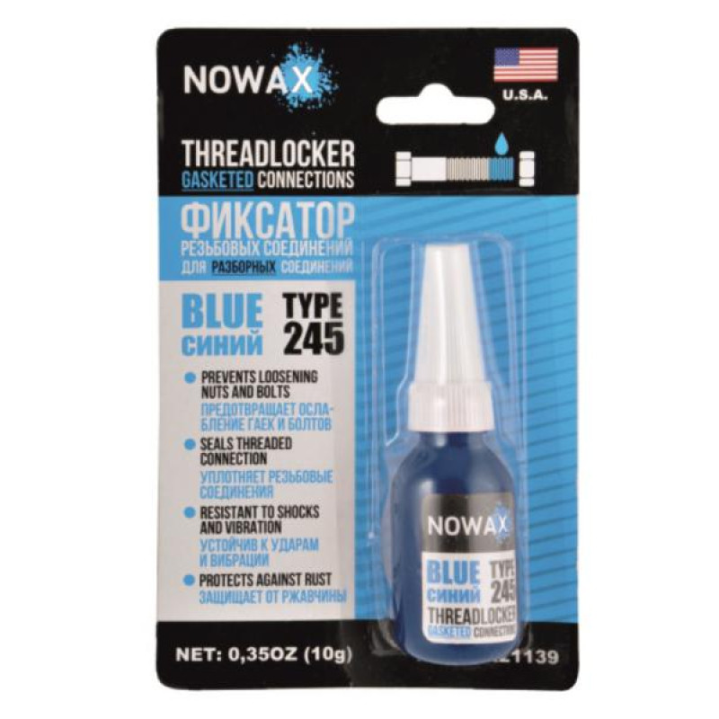 Фіксатор різьбових з'єднань Blue 10ml "Nowax" NX21139 (12шт/уп)