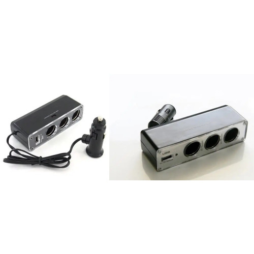 Прикурювач-трійник з подовжувачем/USB  0096 (USB-500mA)