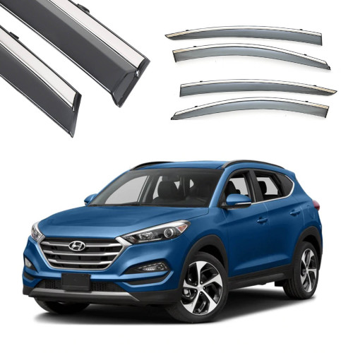 Дефлектори вікон Hyundai Tucson 2015- скотч "FLY" (з нерж-смугою)