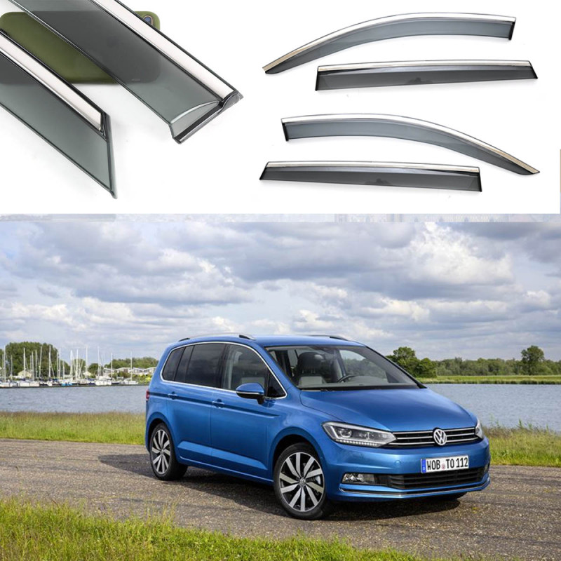 Дефлектори вікон Volkswagen Touran II 2003-2015 (Молдин з нержавіючої сталі)