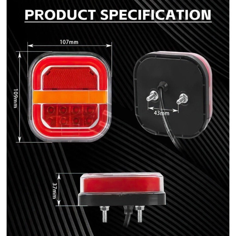 Задній ліхтар квадратний 12/24V (107*109*37мм) Стоп Led8 габарит/поворот/Підсв.ном DQTL-222 (2шт/уп)