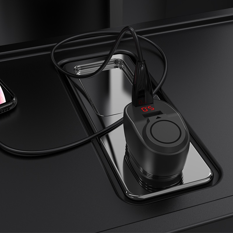 Прикурювач одинарний Hoco Z34 3.1A/2 USB + Цифровий дисплей 2хUSB+заглушка Чорна Прикурювач одинарний Hoco Z34 3.1A/2 USB + Цифровий дисплей 2хUSB+заглушка Чорна