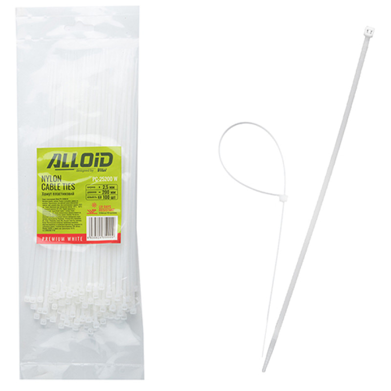Хомут пласт.білий 200*2,5 "Alloid" (100шт) Хомут пласт.білий 200*2,5 "Alloid" (100шт)