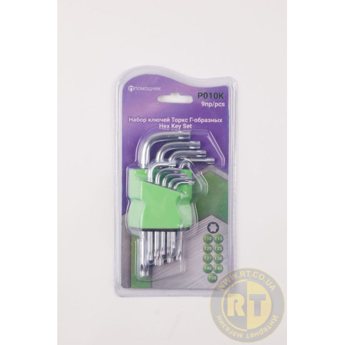 Набір зірочок 9шт Короткі+отвір TORX T10-50 (P010K)