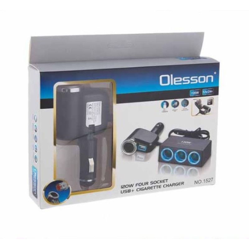 Розгалужувач прикурювача Olesson CSL1527 прикурка/USB/LED Підсвічування кабель 120W Розгалужувач прикурювача Olesson CSL1527 прикурка/USB/LED Підсвічування кабель 120W