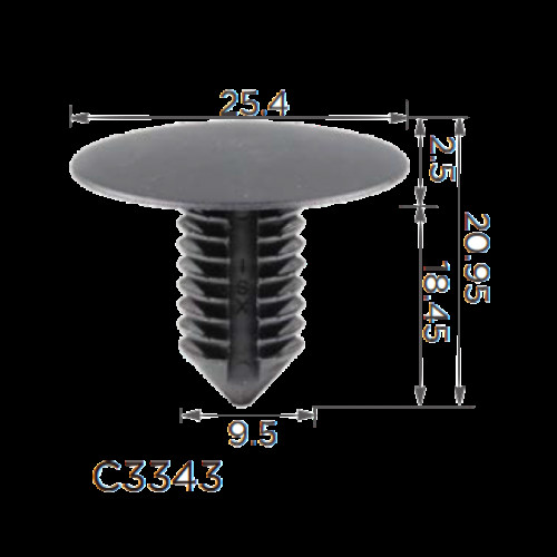 Кліпси C3343 обшивки/теплозахист/салон/сидіння GM 24501057 (уп.100шт)