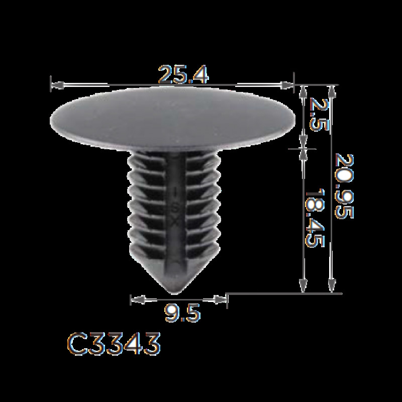 Кліпси C3343 обшивки/теплозахист/салон/сидіння GM 24501057 (уп.100шт) Кліпси C3343 обшивки/теплозахист/салон/сидіння GM 24501057 (уп.100шт)