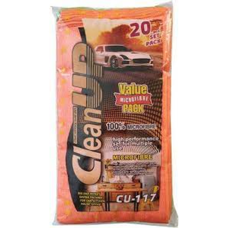 Салфетка(20шт) микрофибра 30х30  CU-117 "CleanUP" универсальные (голубой,фиолет.,желт.,зелен.,оранж)