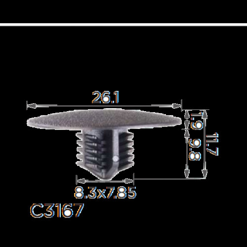 Кліпси C3167 обшивки капота / тепло-шумоізоляція MITSUBISHI, CITROEN (MU001282, 10535)  (уп.100шт)