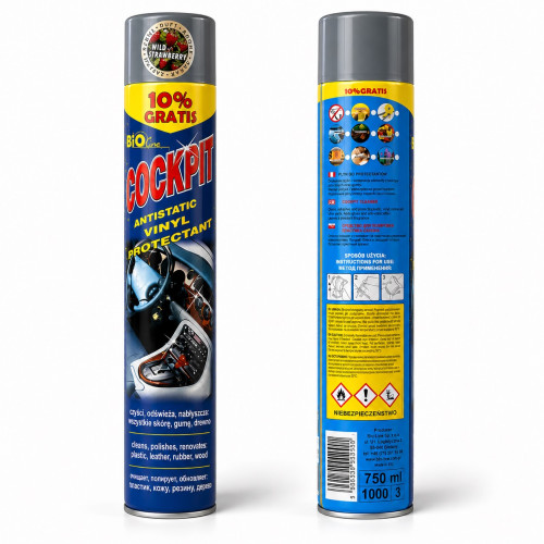 Поліроль торпеди спрей 750ml "Bio-Line" Cockpit Лісова суниця (Poziomka) (24шт/уп)