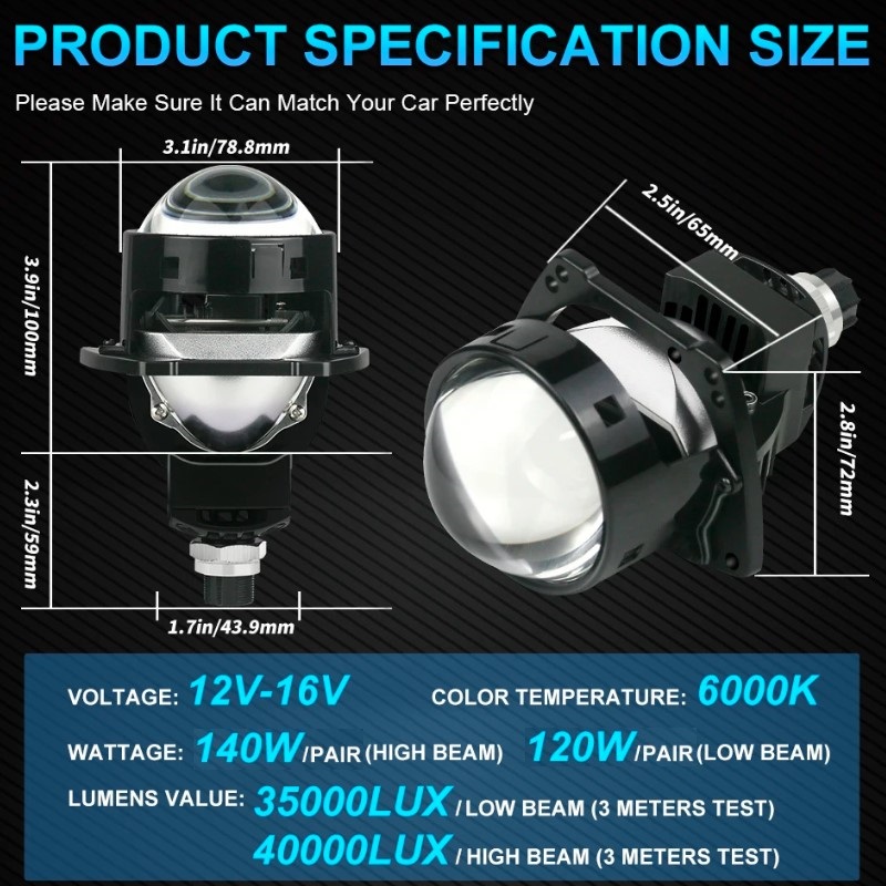 Лінза бі-LED 3"(D76 мм) 110/130w 12000/14000Lm 5500К 12v (A1)