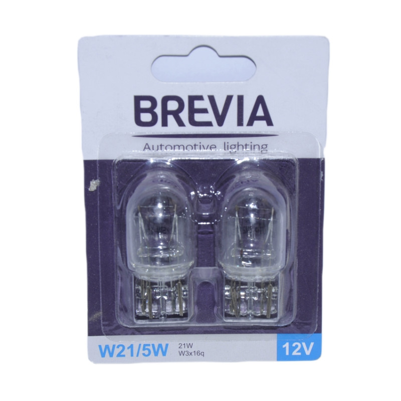 Лампа 12V (бесцок.2-контак.) W21/5W "Brevia" (12311B2) W3 x16d блістер 2шт. (10/250 шт/ящ)