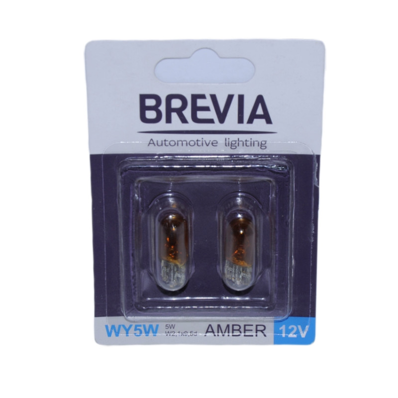 Лампа 12V (бесцок.) WY5W "Brevia" (12309В2) Amber W2.1 x9.5d блістер 2шт. (10/250 шт/ящ)