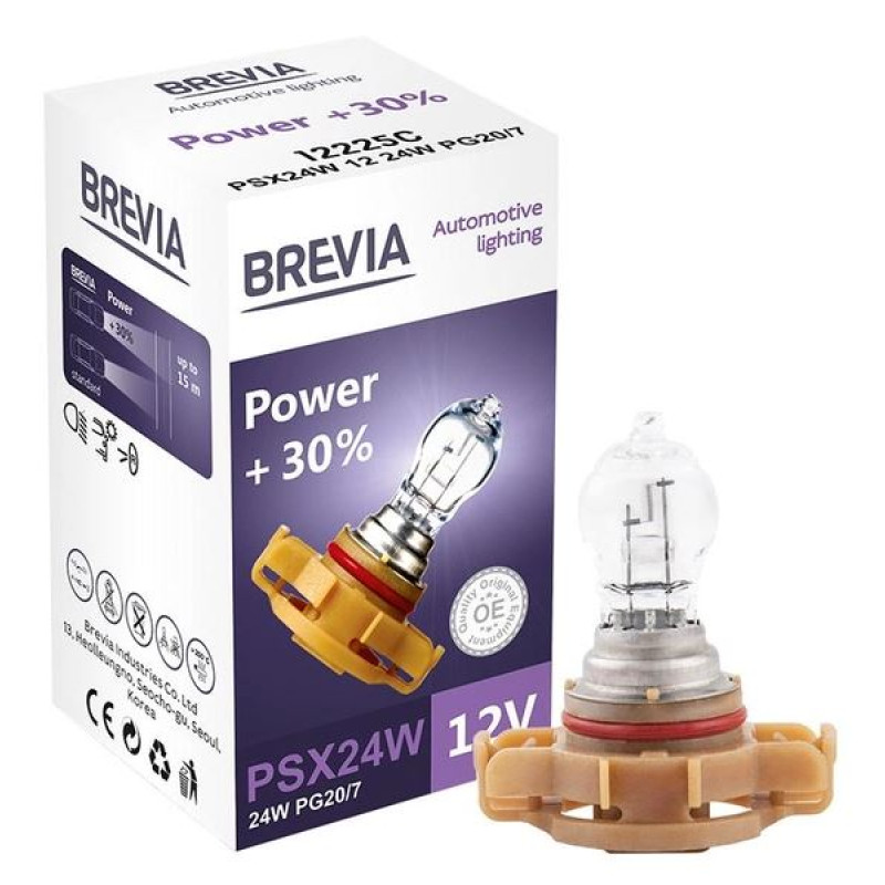 Лампа 12V (цок.PG20/7) PSX24W + 30% "Brevia" (12225C) (500 шт/ящ)