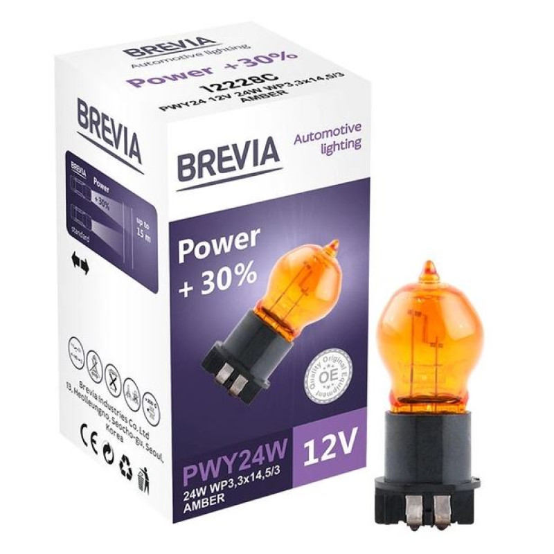 Лампа 12V (цок.WP3,3x14,5/4) PWY24W + 30% Amber "Brevia" (12228C) (500 шт/ящ)